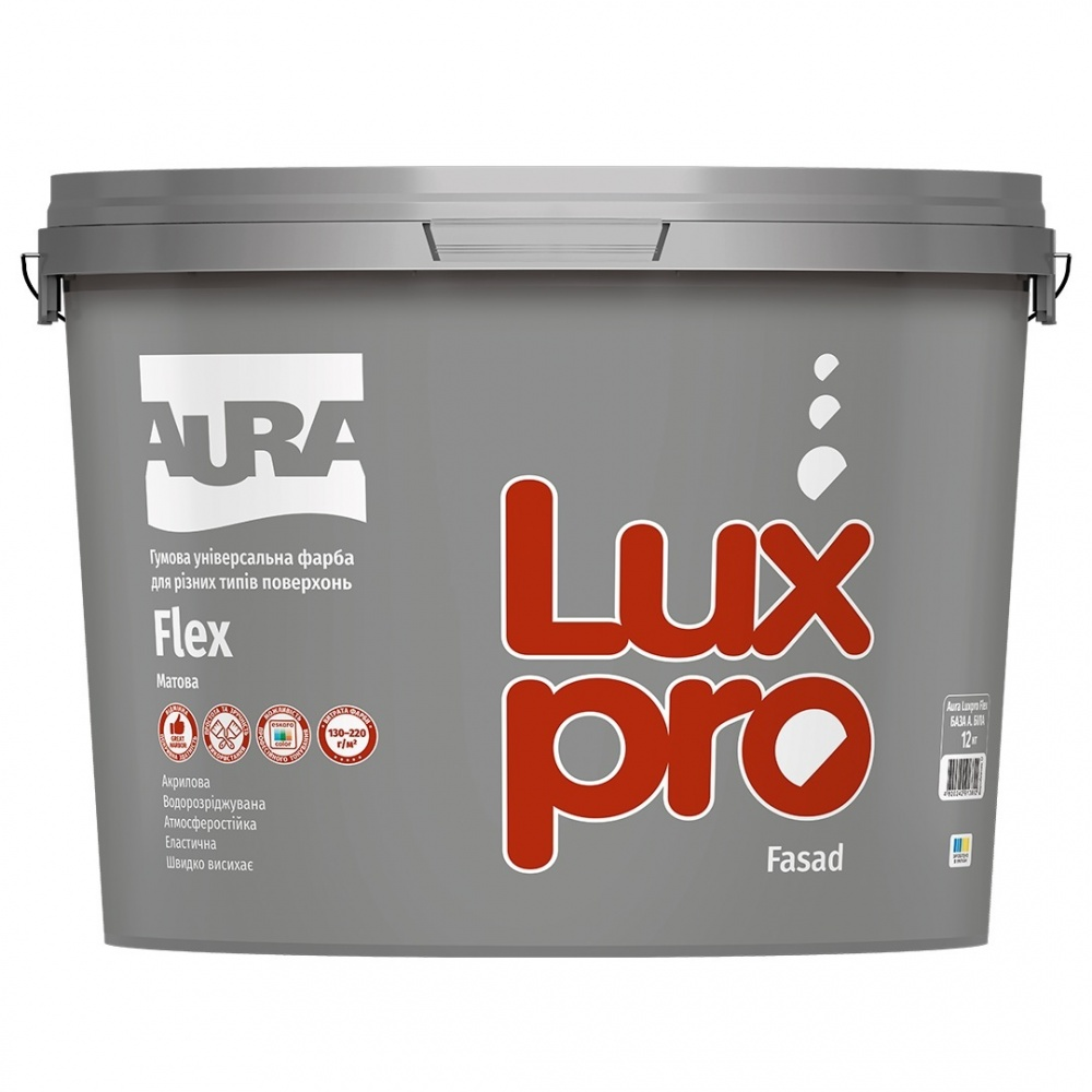 Фарба гумова акрилова гумова Aura® Luxpro Flex мат білий 9,2 л 12 кг